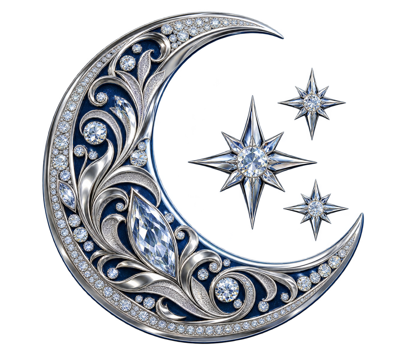 Luna creciente con estrellas